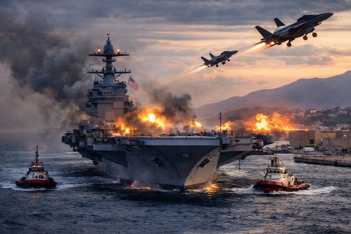 ABD’nin dev uçak gemisi yangın sonrası Girit’teki limana çekiliyor