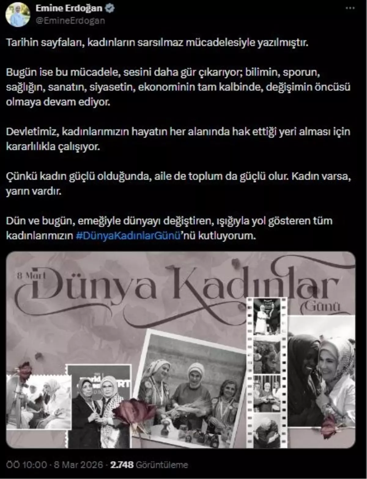 Emine Erdoğan’dan Dünya Kadınlar Günü Mesajı
